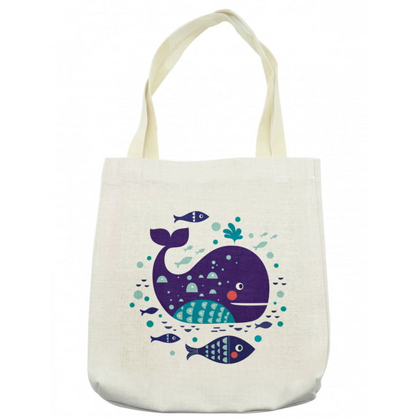 Cotton Linen Eco Shopping Tote Handbag Cotton Lining Magnetic Snap Whale Blue S#